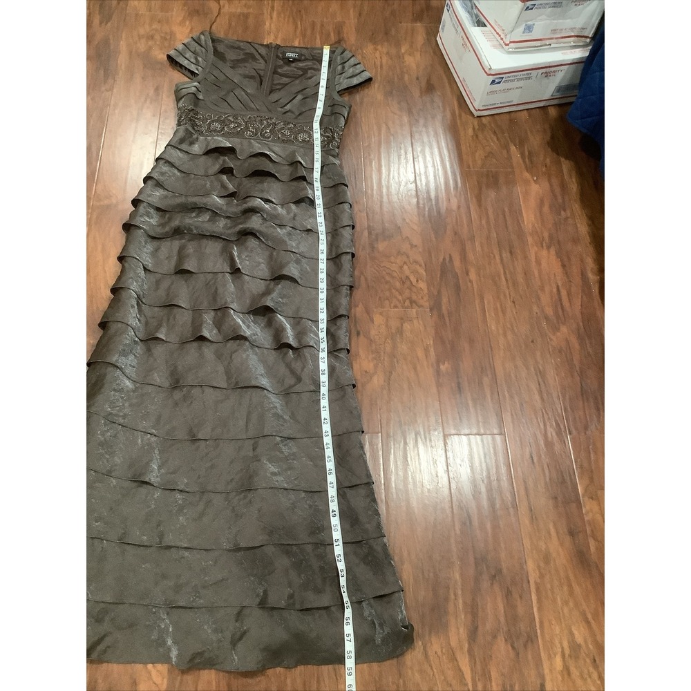 Adrianna Papell Long Formal Dress Brown Shimmering Multi Layered Beaded Wt S12 - Picture 8 of 11